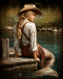 Cowgirl Mermaid - Coastal Art Print