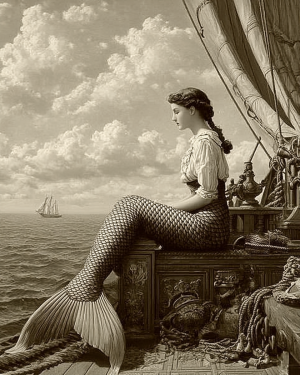 Vintage Lonely Mermaid - Coastal Art Print