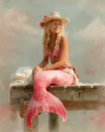 Pink Cowgirl Mermaid - Coastal Art Print