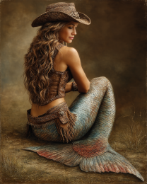 Vintage Cowgirl Mermaid - Coastal Art Print