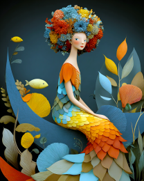 Mermaid with Floral Hat - Coastal Art Print