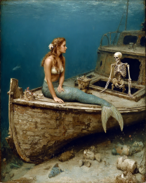 Mermaid Talking to Her Old Beau - Coastal Art Print