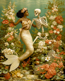 Mermaid Dancing with Her Old Beau - Coastal Art Print