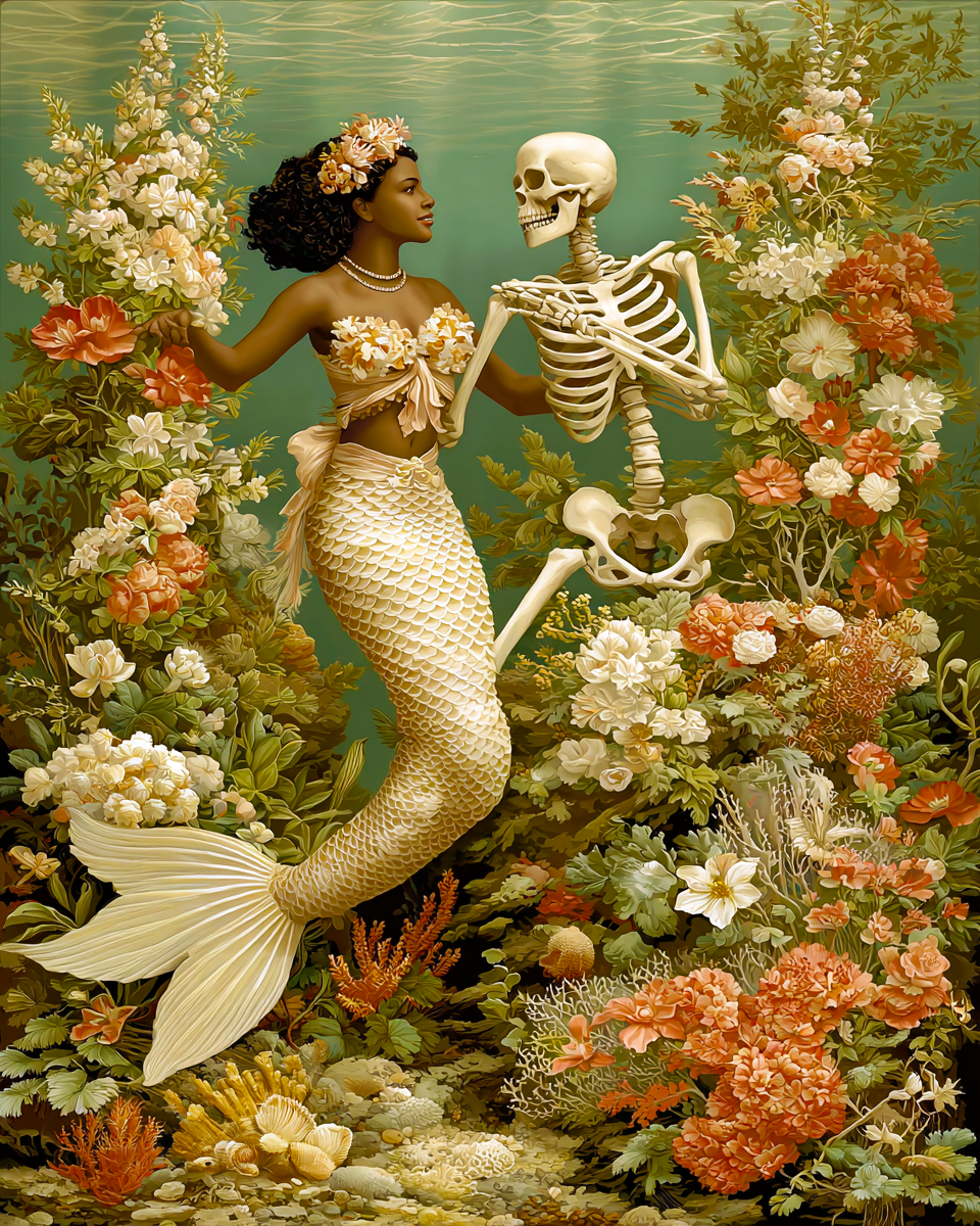 Mermaid Dancing with Her Old Beau - Coastal Art Print