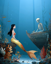 Mermaid Listening to the Old First Mate's Tales - Coastal Art Print