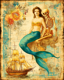 Mermaid with Her Old Lover - Coastal Art Print