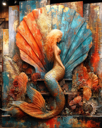 Stylized Mermaid in Scallop Shell - Coastal Art Print
