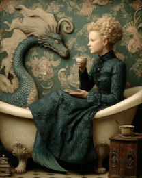 Mermaid in Dragon Bathroom - Coastal Art Print