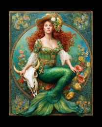 Art Nouveau Cowgirl Mermaid - Coastal Art Print