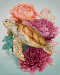 Sea Turtle Floral Still-Life - Ocean Life Art Print