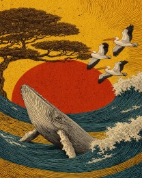 Japandi Whale Surfacing - Ocean Life Art Print