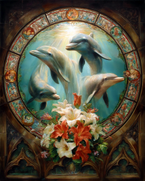 Nouveau Dolphin Porthole - Ocean Life Art Print