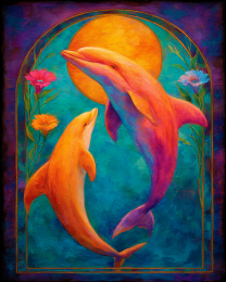 Bright Nouveau Dolphins - Ocean Life Art Print