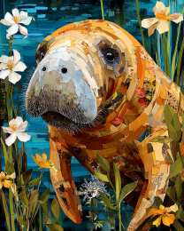 Mixed Media Manatee - Ocean Life Art Print