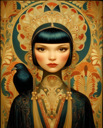 Nouveau Princess with Her Pet Raven Art Print