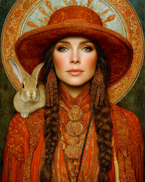 Taos Lady with Pet Rabbit Southwestern Art Print