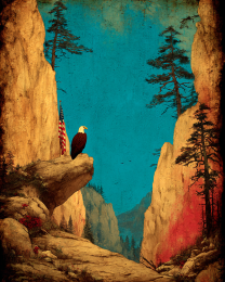 Bald Eagle and American Flag on a Cliff - USA 250 Wall Art