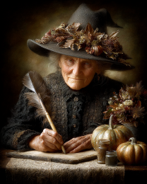 Eveline Darkwater Recording Her New Spell - Witch Art Print