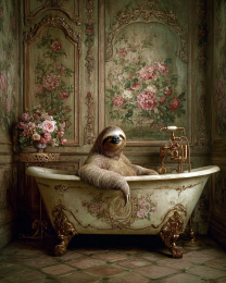 Sloth in Vintage Victorian Bathtub - Art Prints for the Bathroom