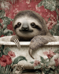 Baby Sloth in Floral Bathtub - Art Prints for the Bathroom