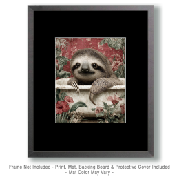 Baby Sloth in Floral Bathtub - Art for the Bathroom