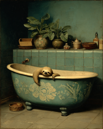 Tired Sloth in Farmhouse Bathtub - Art Prints for the Bathroom