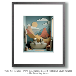 Mid-Century Modern Sloths in a Bathtub - Art for the Bathroom