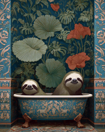 Art Nouveay Sloths in a Bathtub - Art Prints for the Bathroom