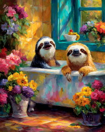 Springtime for Two Sloths in a Bathtub - Art Prints for the Bathroom