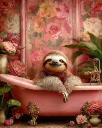 Sloth in a Pink Bathtub - Art Prints for the Bathroom