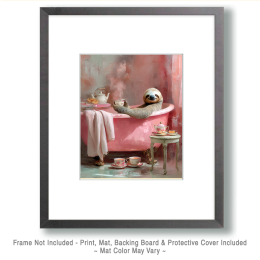 Sloth in Pink Bathtub Having Tea - Art for the Bathroom
