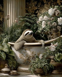 Naturalist Style Sloth in a Bathtub - Art Prints for the Bathroom
