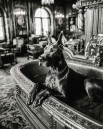 B&W of Great Dane in Bathtub - Art Prints for the Bathroom