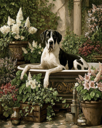 Naturalist Style Great Dane in Bathtub - Art Prints for the Bathroom