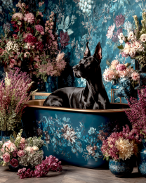 Great Dane in Floral Bathtub - Art Prints for the Bathroom