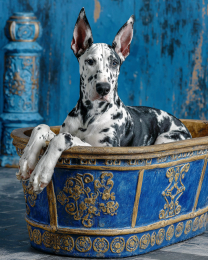 Great Dane in a Blue Greek Bathtub - Art Prints for the Bathroom