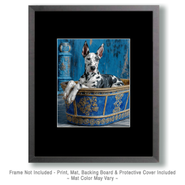Great Dane in a Blue Greek Bathtub - Art for the Bathroom