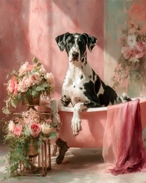 Great Dane in Pink Bathtub - Art Prints for the Bathroom