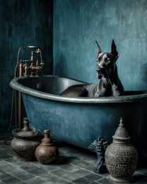Great Dane in Blue Bathtub - Art Prints for the Bathroom
