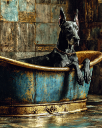 Vintage Style Great Dane in a Bathtub - Art Prints for the Bathroom