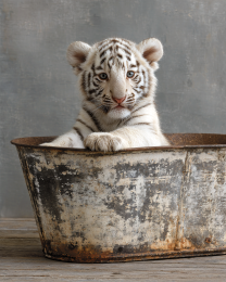 White Tiger Cub in Old Tank - Art Prints for the Bathroom