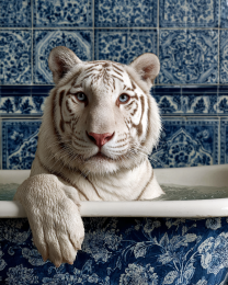 White Tiger in Bathtub - Art Prints for the Bathroom