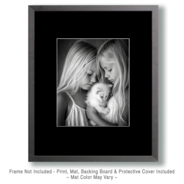Jennifer and Jessica with Snowball - Black & White Art