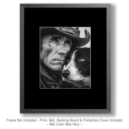 Clint with Betsy - Cowboy & His Dog Black & White Art