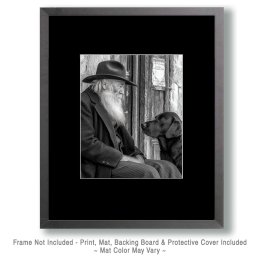 Old Man Monroe with Licorice - Cowboy & His Dog Black & White Art