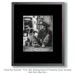 Johnny with Culpepper - Cowboy & His Dog Black & White Art