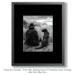 Jed with Baxter - Cowboy & His Dog Black & White Art