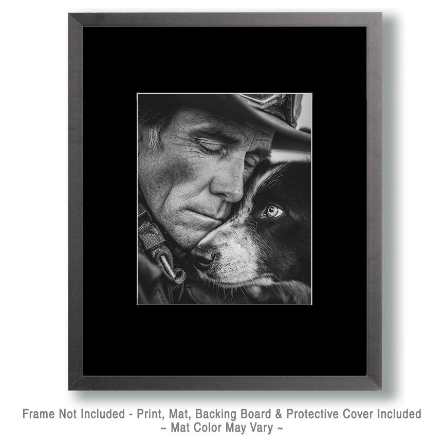 Hank with Lulu - Cowboy & His Dog Black & White Art