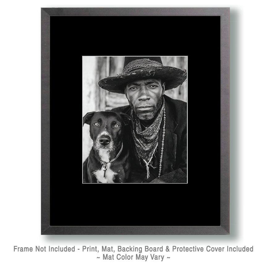Terence with Tusk - Cowboy & His Dog Black & White Art