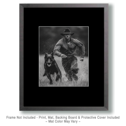 Mack Running with Apollo - Cowboy & His Dog Black & White Art